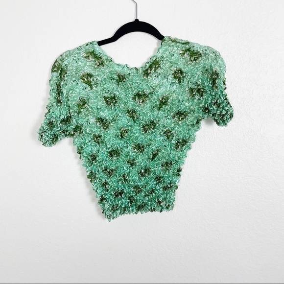 Y2K Crinkle Stretchy Cropped Top Green - Picture 1 of 2